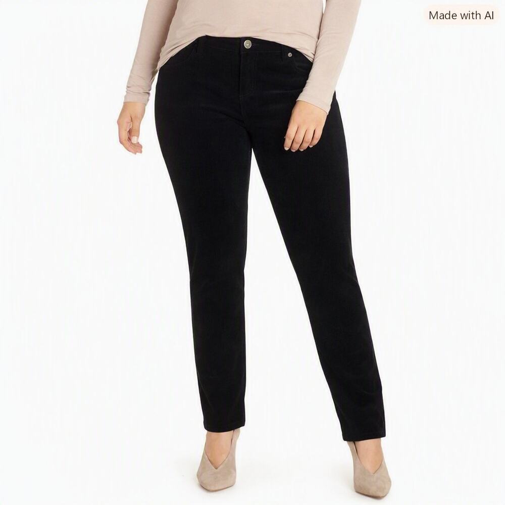 Kut from the Kloth Diana Skinny Black Micro Corduroy Pants Size 18
